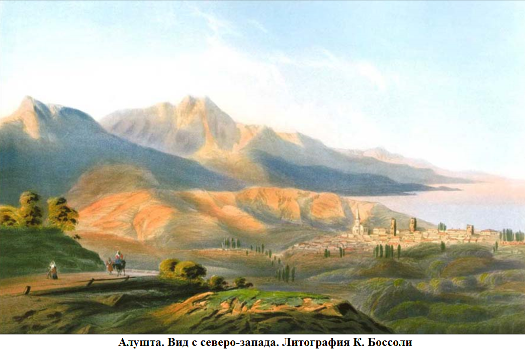 Алушта. Вид с северо-запада. Литография К. Боссол.png